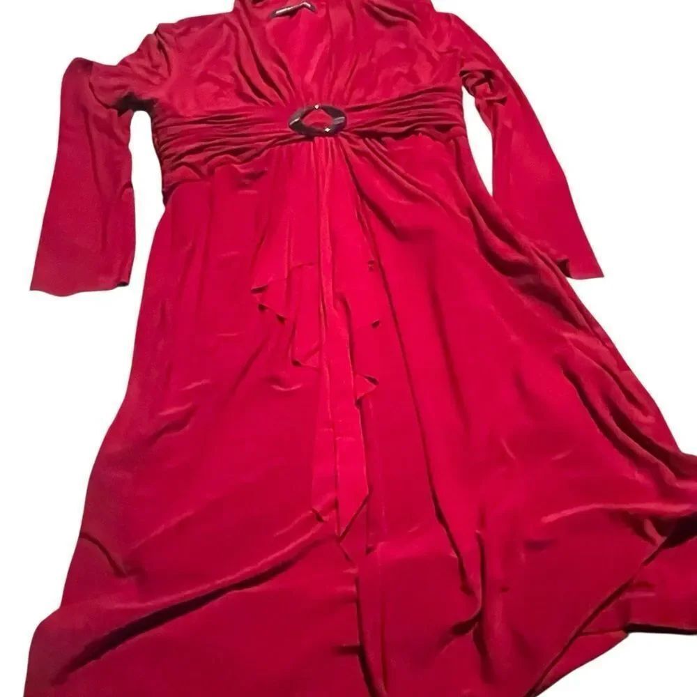 Jonesweae Elegant Red Long Sleeve Dress lined zips up side size 10